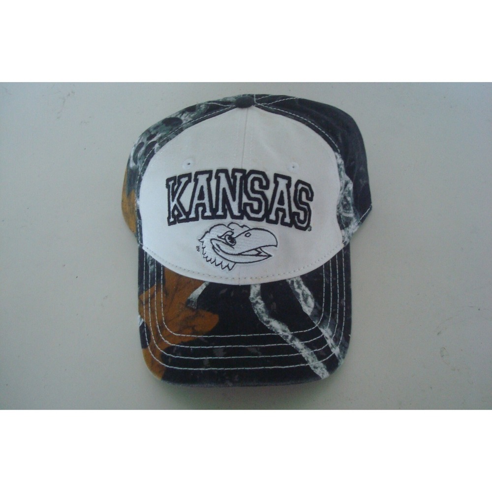 KANSAS JAYHAWKS CAMO BEACH GOLF STRAPBACK DEADSTOCK HAT CAP VINTAGE H1